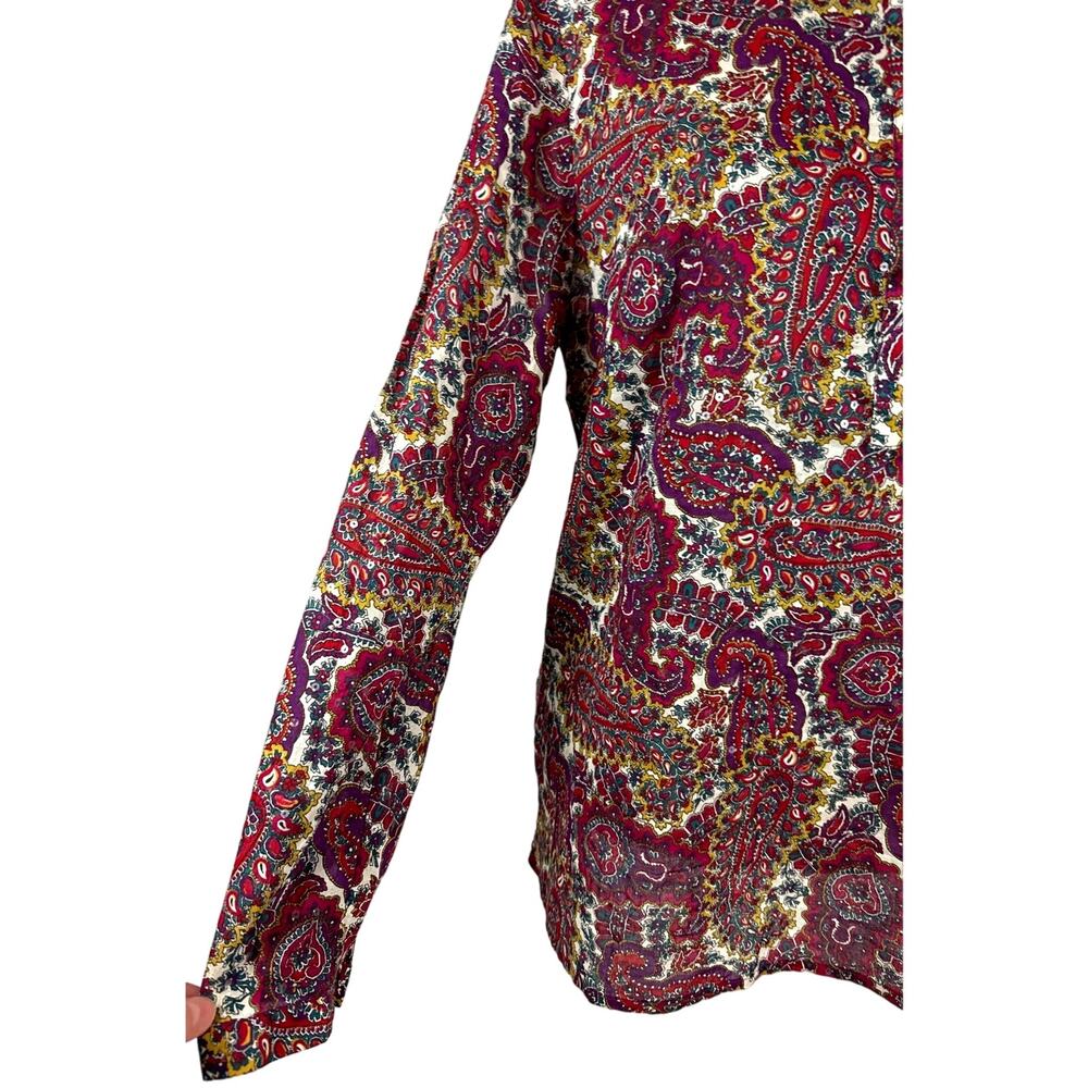 Talbots Popover Top Paisley Multicolored Blue Glass Buttons Womens Sz 12 Fall - Picture 6 of 8